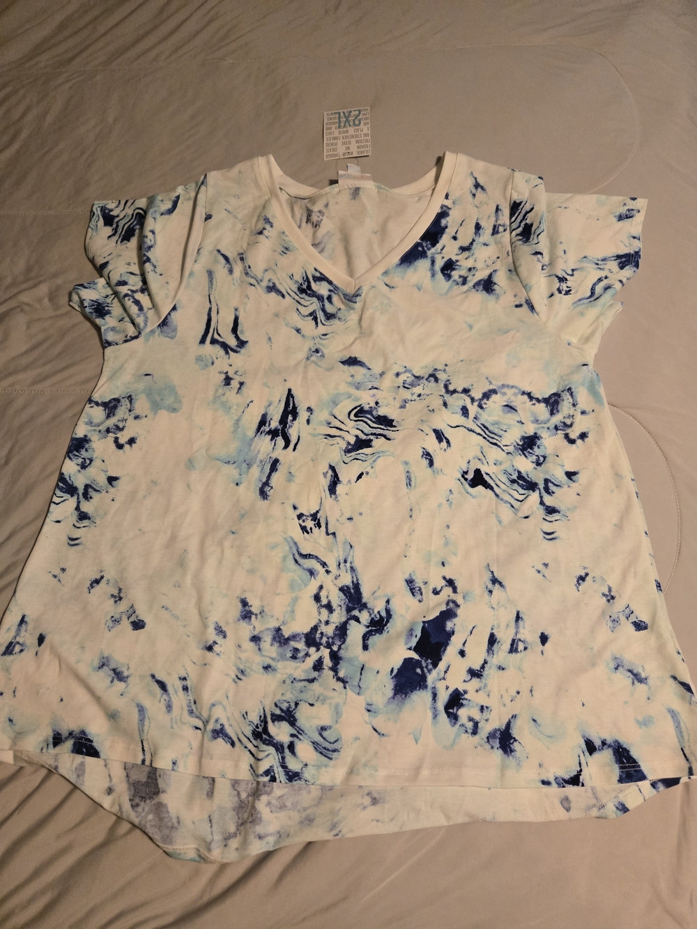 LuLaRoe V-neck Marbled Christy Tee - White & Blue